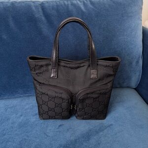 Gucci Vintage Small GG‎ Black Canvas Handbag .